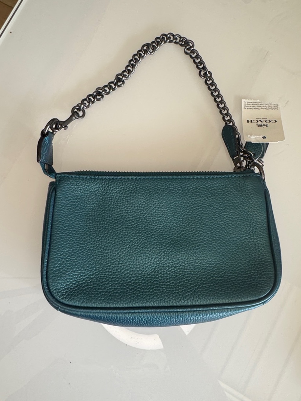 Coach Nolita Shoulder Bag – Metallic Teal Pebbled Leather with Gunmetal Chain - Picture 4 of 10